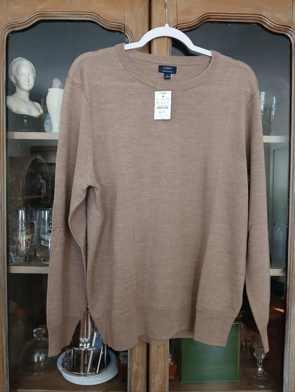 NWT J Crew Merino Crewneck Dark Beige Longsleeve Sweater - l